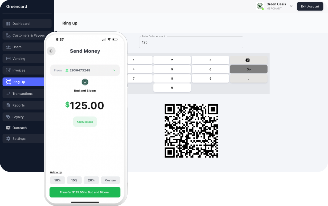 Greencard payment running inside a dispensary point-of-sale